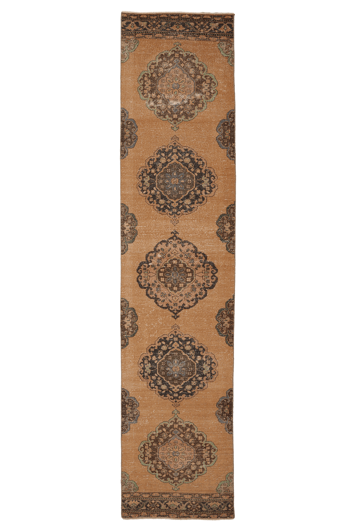 Vintage Konya Turkish Runner Rug 3x13 ft — Orange & Brown Floral