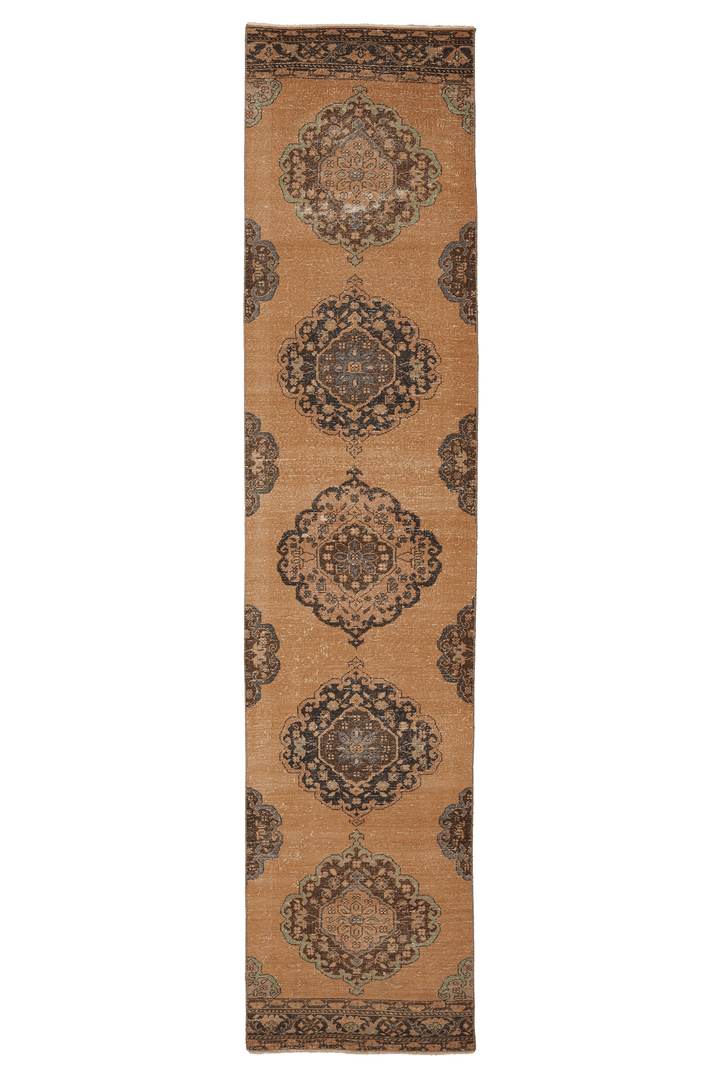 Vintage Konya Turkish Runner Rug 3x13 ft — Orange & Brown Floral