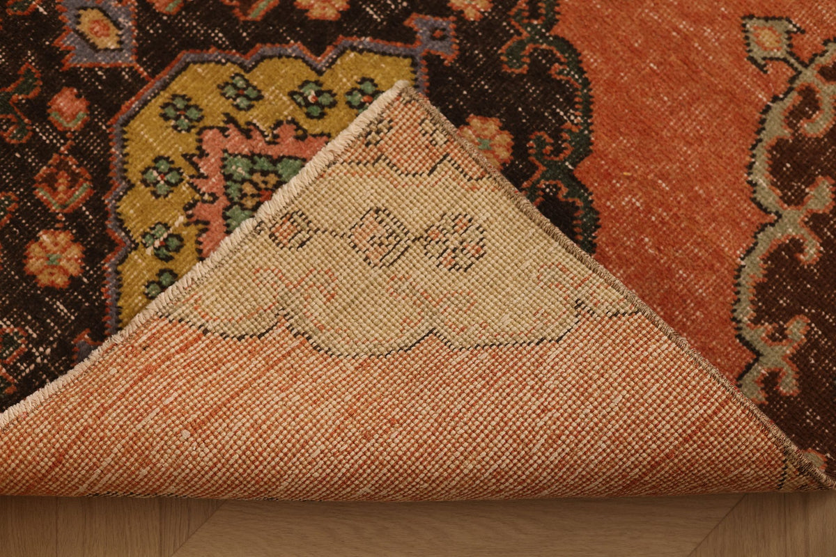 Vintage Konya Turkish Runner Rug 3x11 ft — Orange & Brown Geometric
