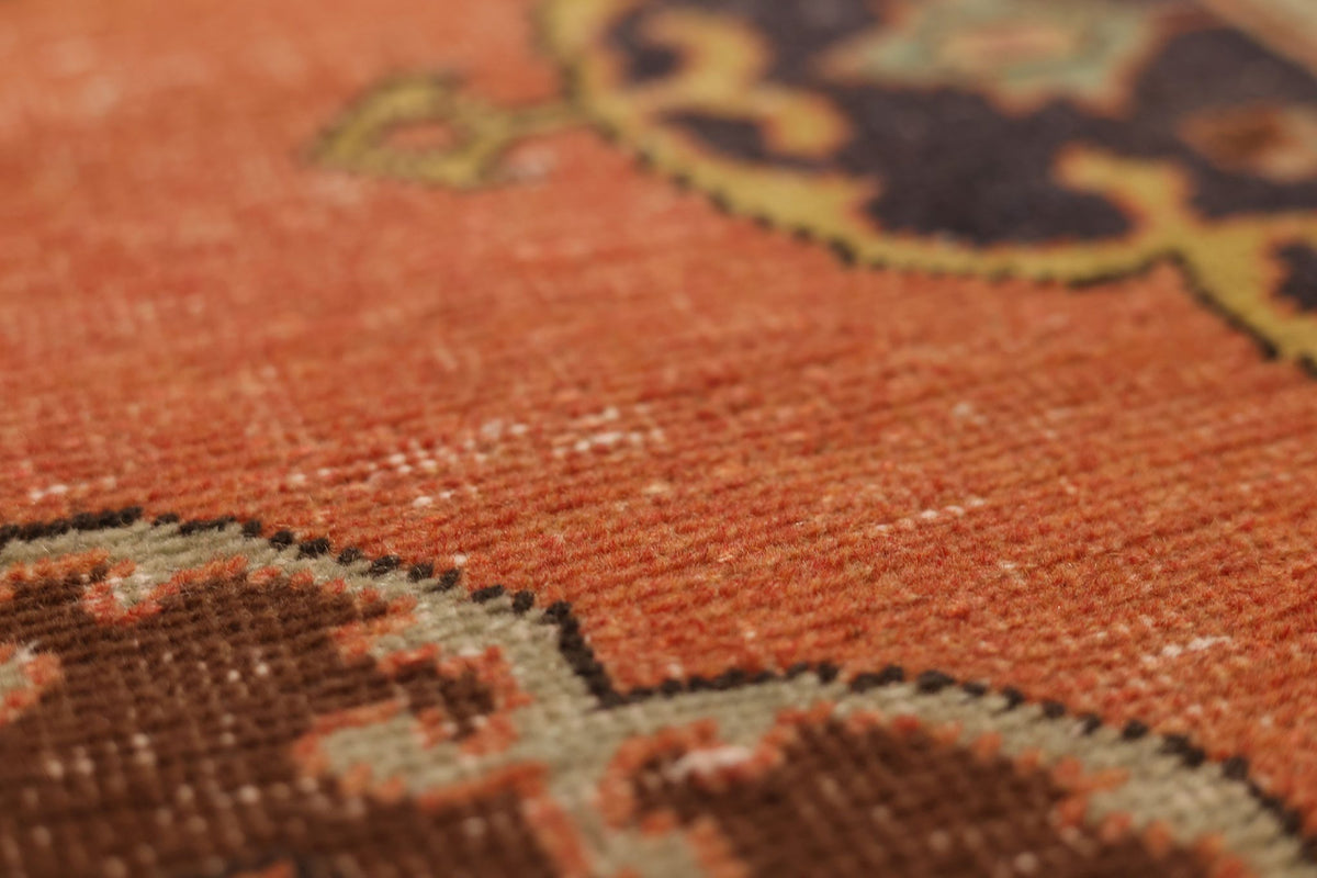 Vintage Konya Turkish Runner Rug 3x11 ft — Orange & Brown Geometric