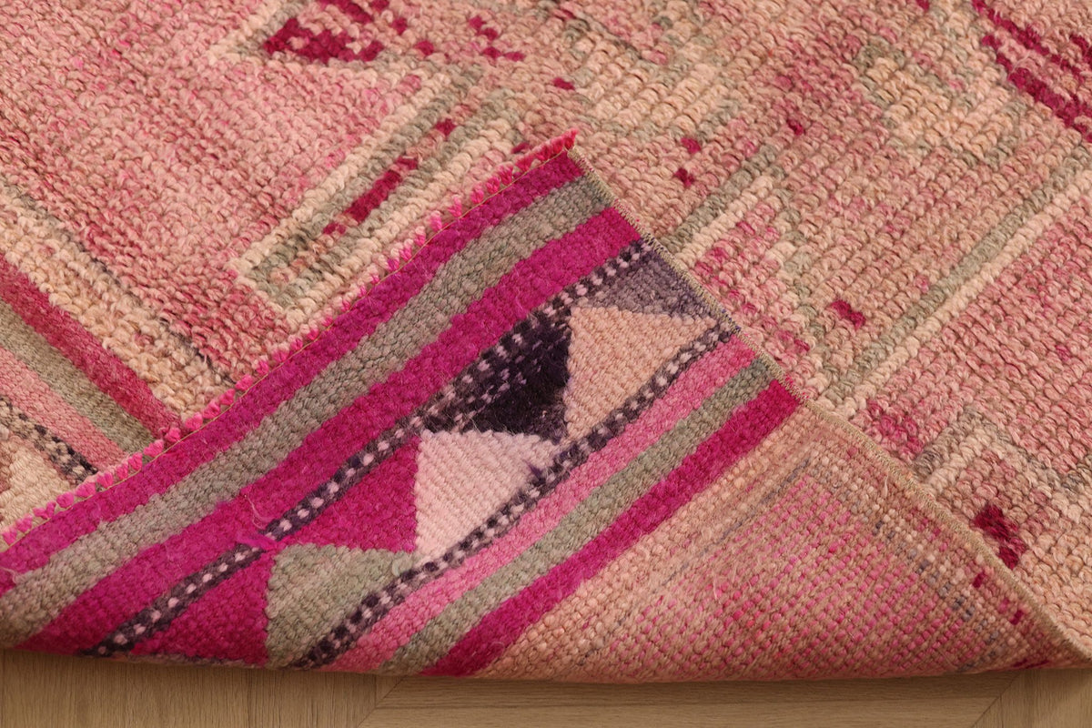 Vintage Southeastern Persian Style Runner Rug 3x12 ft — Pink & Red Geometric