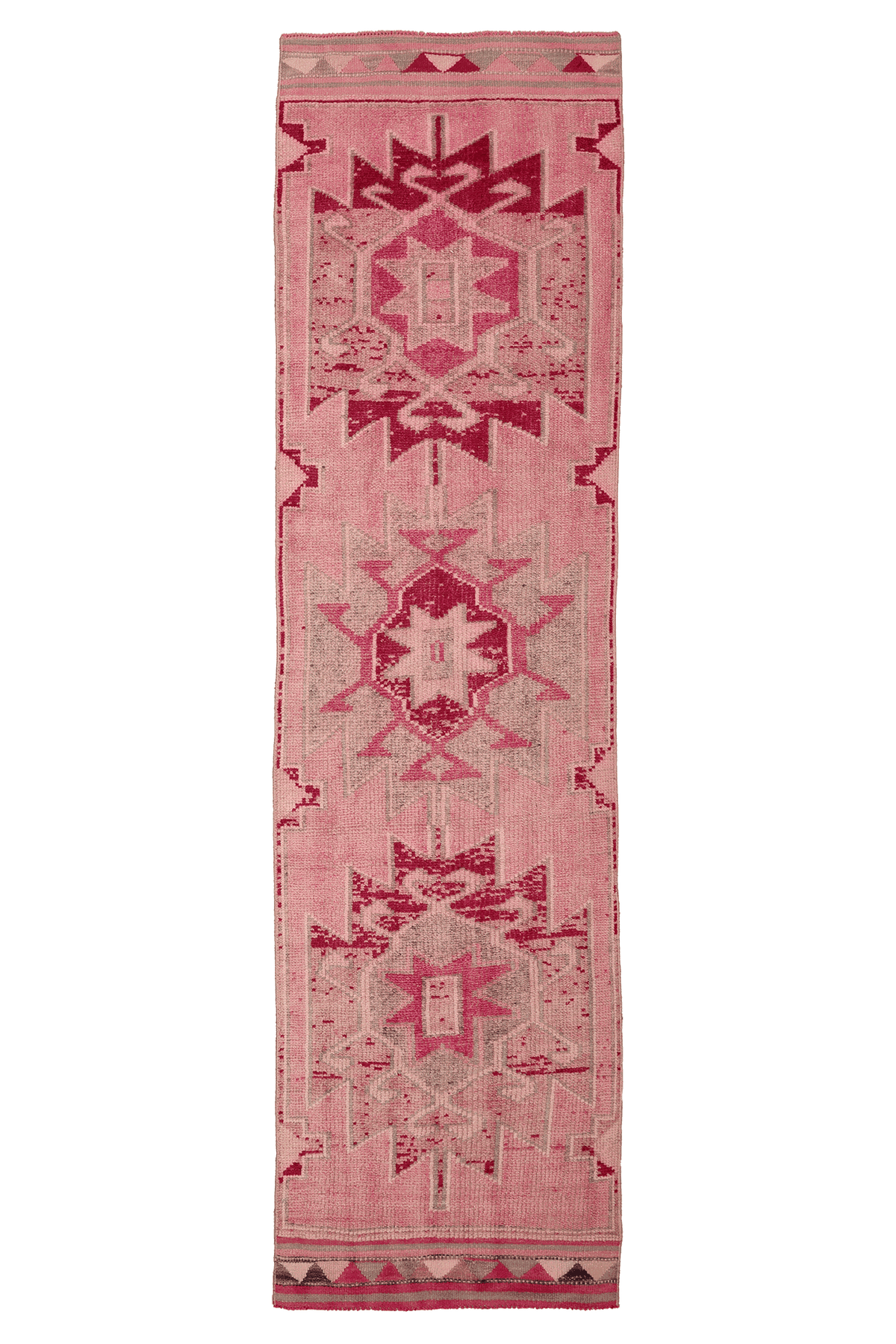 Vintage Southeastern Persian Style Runner Rug 3x12 ft — Pink & Red Geometric
