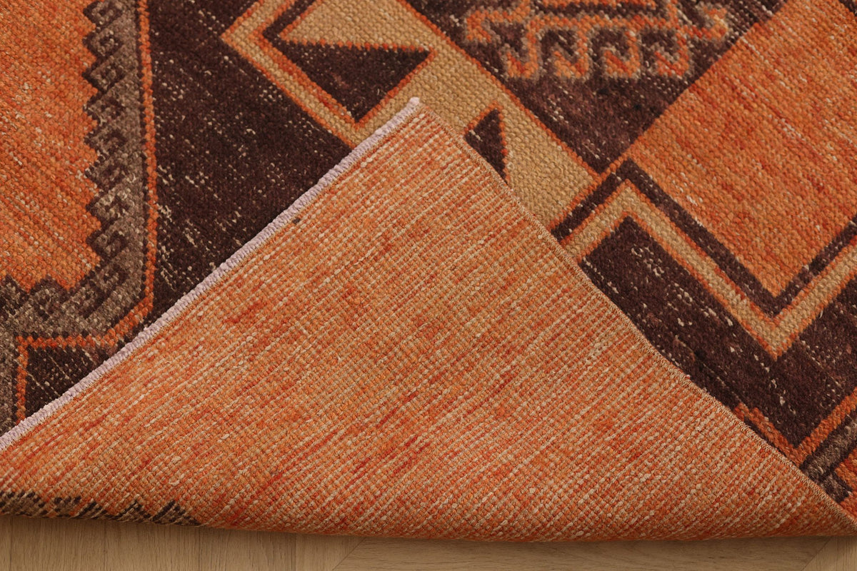 Vintage Malatya Turkish Runner Rug 3x11 ft — Orange & Brown Southwestern
