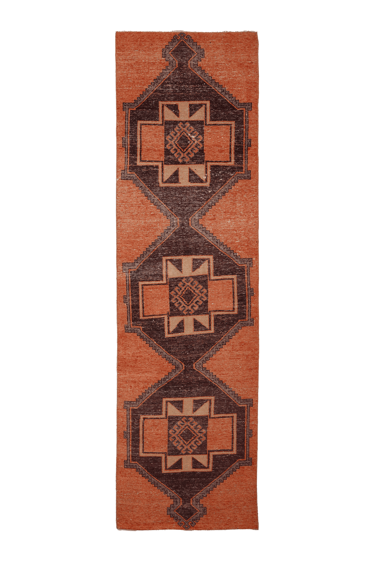 Vintage Malatya Turkish Runner Rug 3x11 ft — Orange & Brown Southwestern