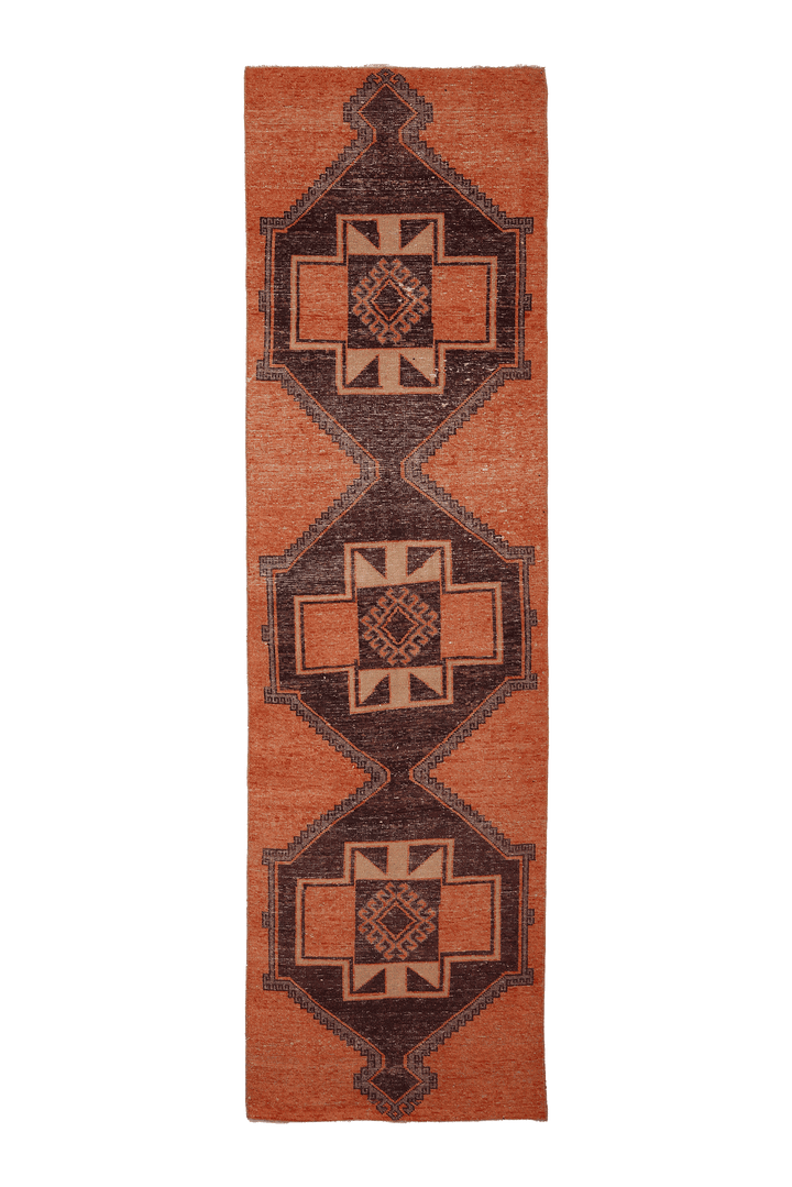 Vintage Malatya Turkish Runner Rug 3x11 ft — Orange & Brown Southwestern