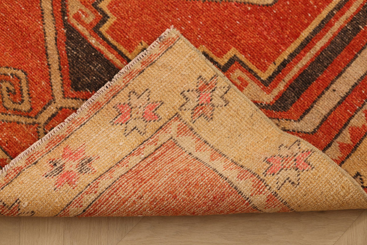 Vintage Malatya Turkish Runner Rug 3x9 ft — Red & Orange Geometric