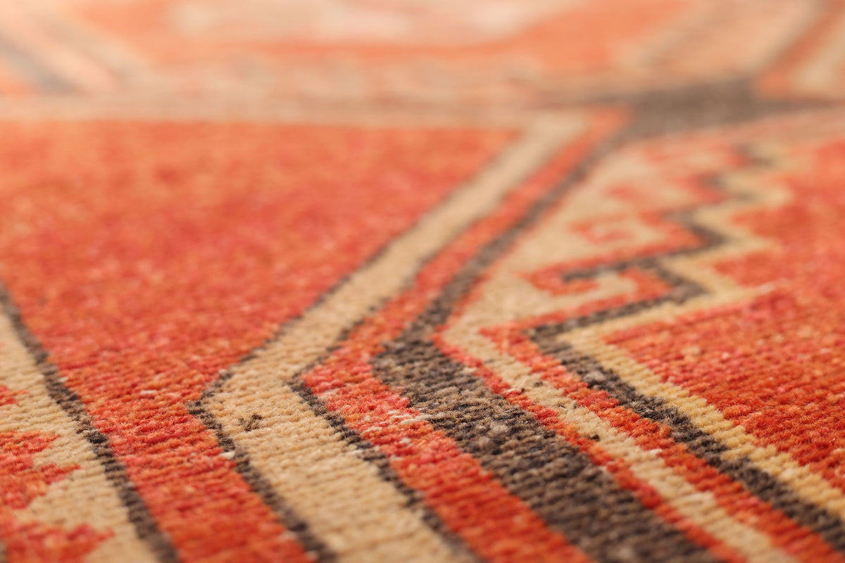 Vintage Malatya Turkish Runner Rug 3x9 ft — Red & Orange Geometric