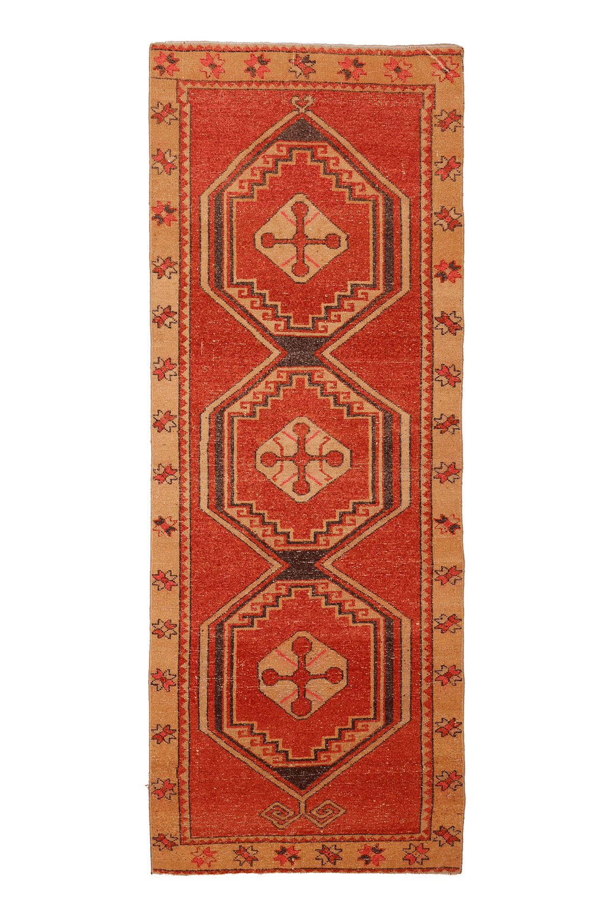 Vintage Malatya Turkish Runner Rug 3x9 ft — Red & Orange Geometric