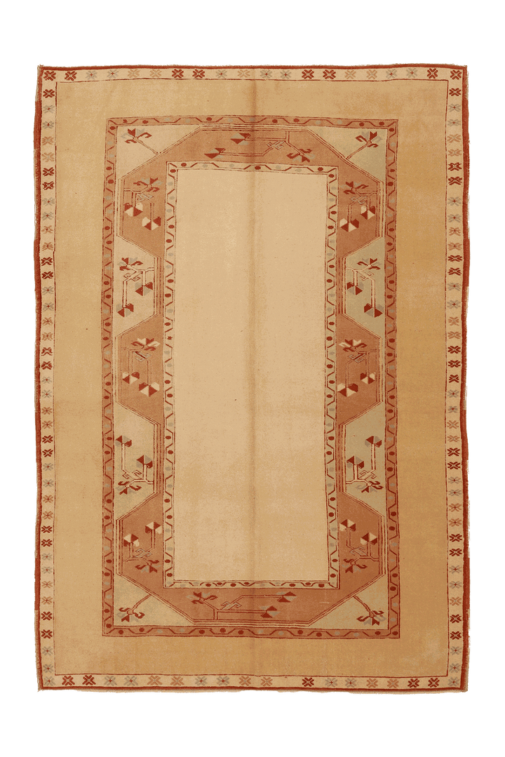 Vintage Muğla Turkish Area Rug 5x8 ft — Beige & Brown Geometric