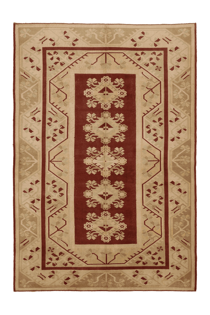 Vintage Muğla Turkish Area Rug 7x10 ft — Red & Beige Floral