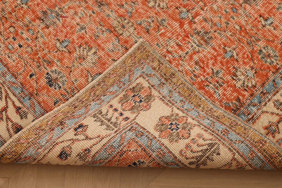 Vintage Isparta Turkish Area Rug 5x9 ft — Orange & Beige Floral