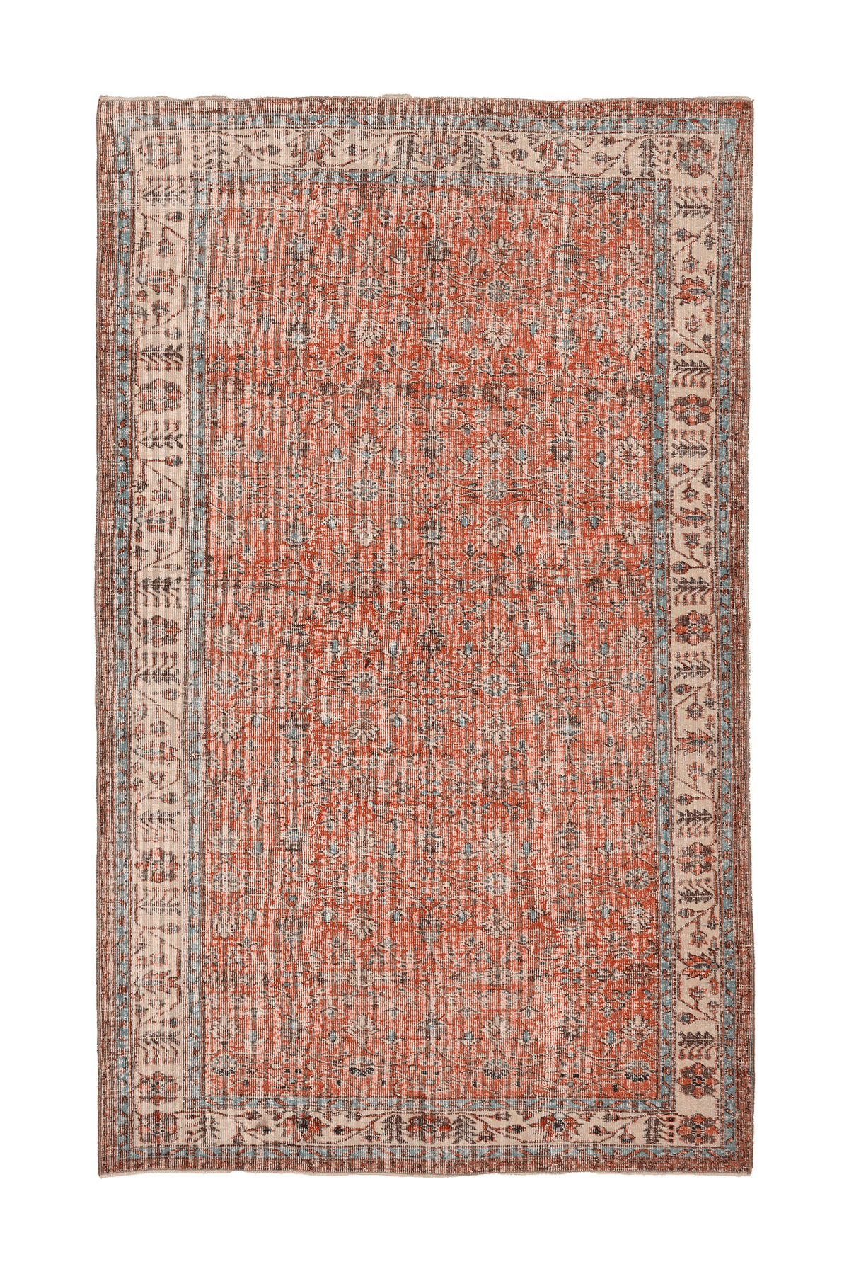 Vintage Isparta Turkish Area Rug 5x9 ft — Orange & Beige Floral