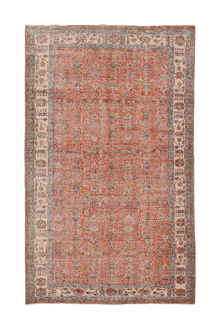 Vintage Isparta Turkish Area Rug 5x9 ft — Orange & Beige Floral
