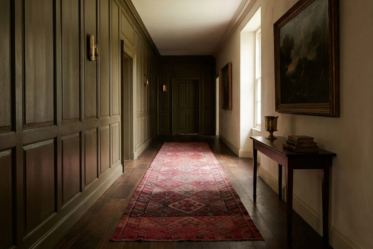 Persian Style Runner Rug in a styled room