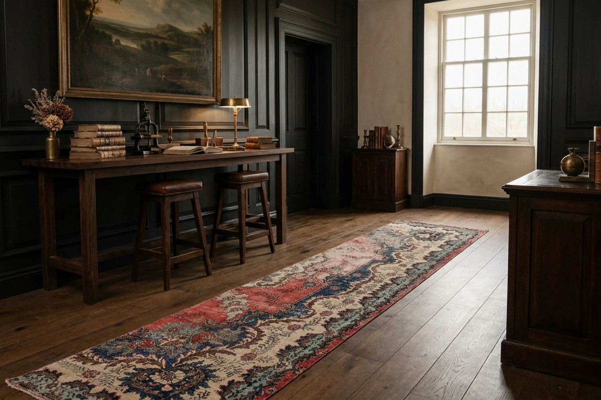 Persian Style Runner Rug in a styled room