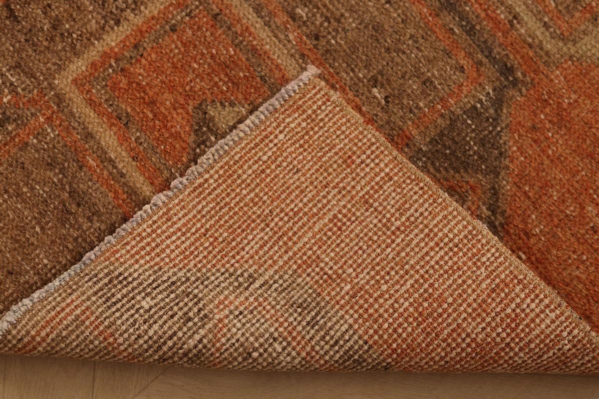 Vintage Malatya Turkish Doormat Rug 2x4 ft — Orange & Brown Geometric