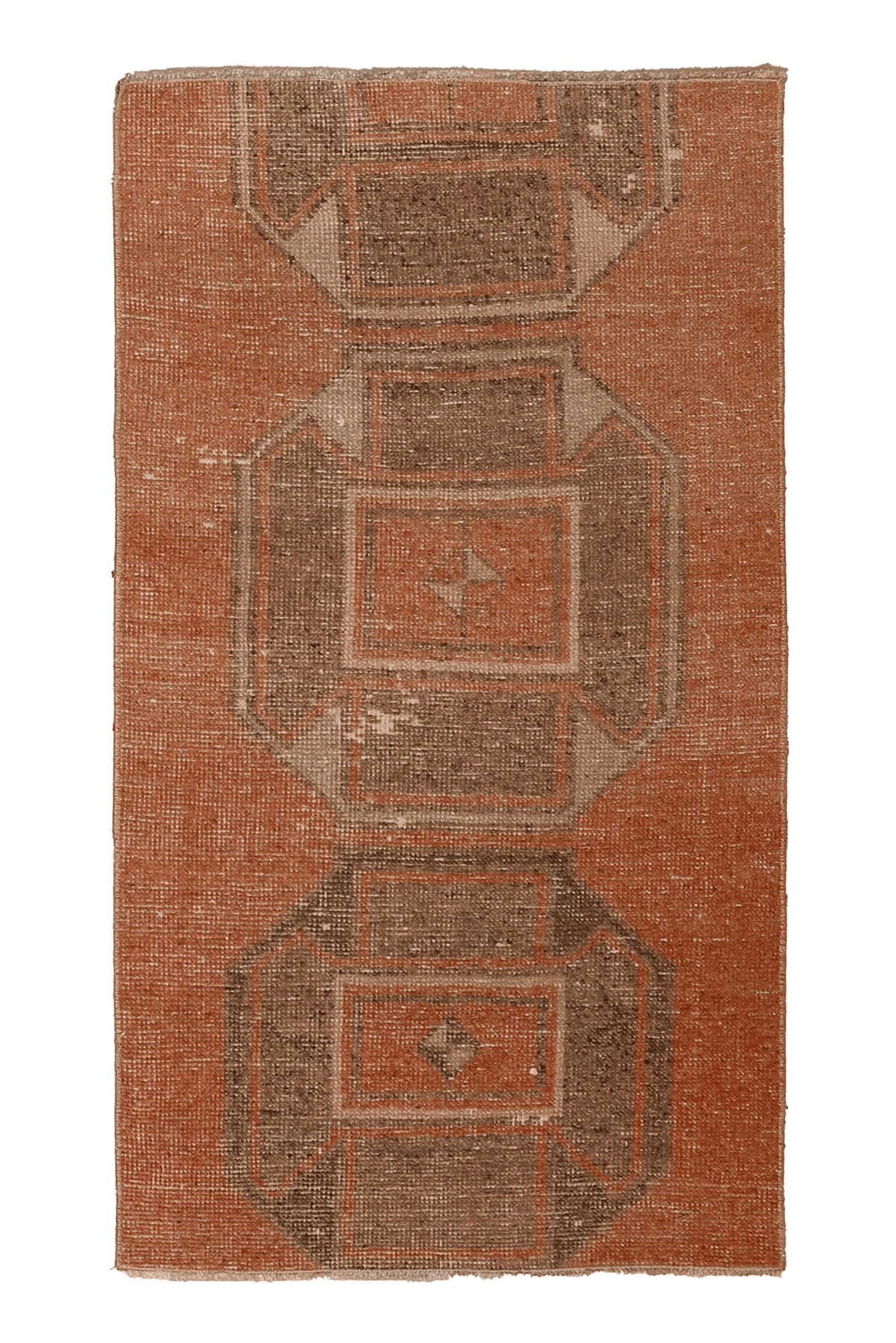 Vintage Malatya Turkish Doormat Rug 2x4 ft — Orange & Brown Geometric