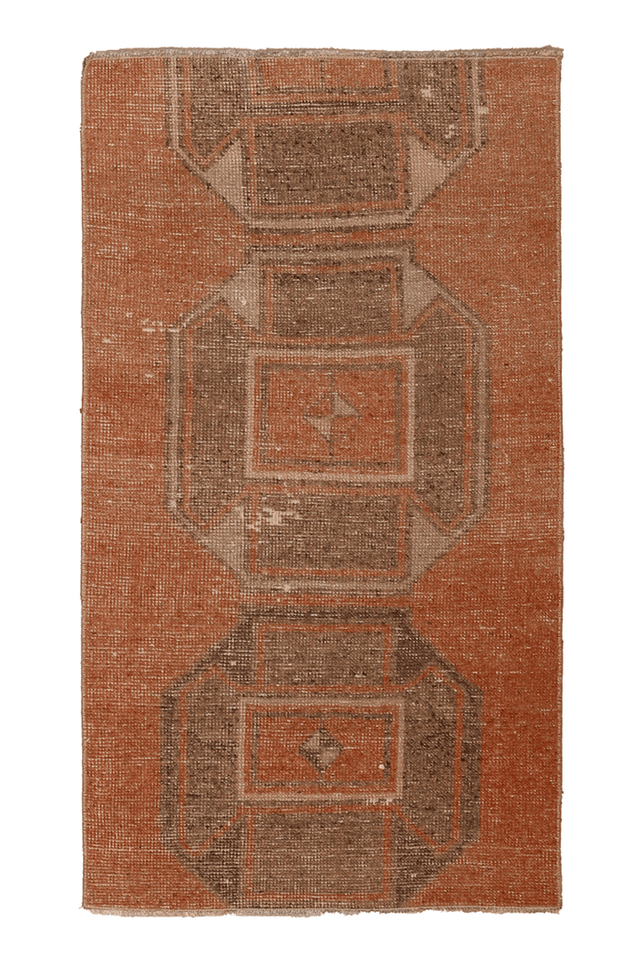 Vintage Malatya Turkish Doormat Rug 2x4 ft — Orange & Brown Geometric