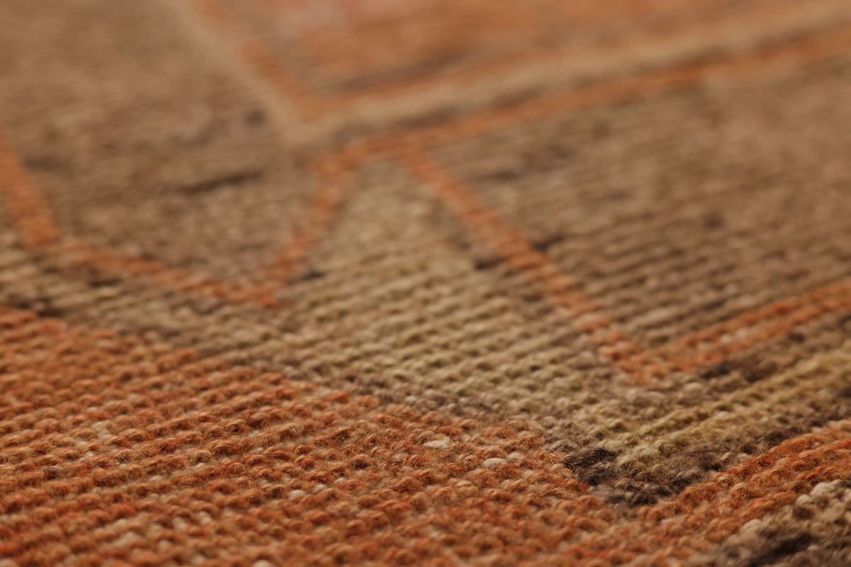 Vintage Malatya Turkish Area Rug 2x5 ft — Orange & Brown Geometric