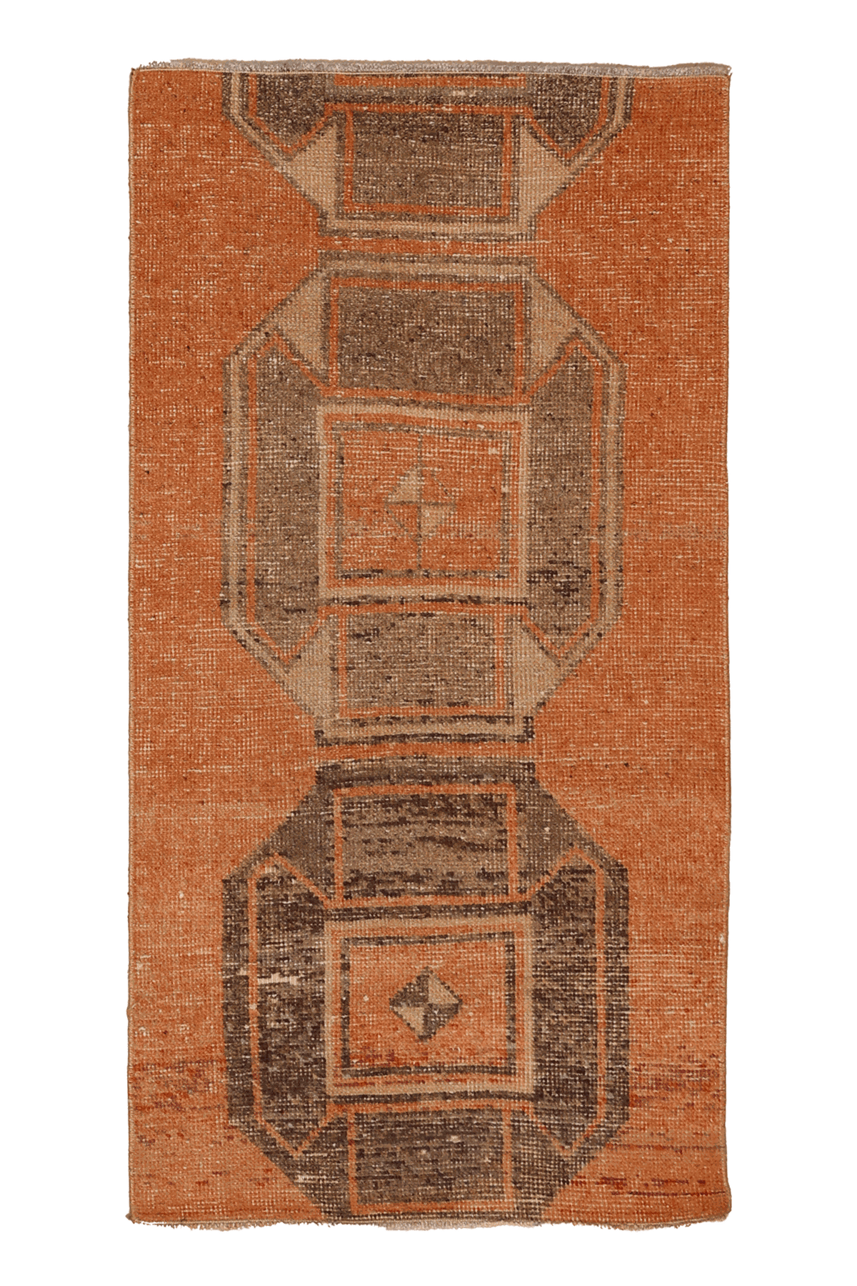 Vintage Malatya Turkish Area Rug 2x5 ft — Orange & Brown Geometric