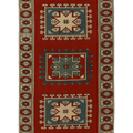 Vintage Uşak Turkish Area Rug 4x6 ft — Red & Blue Geometric