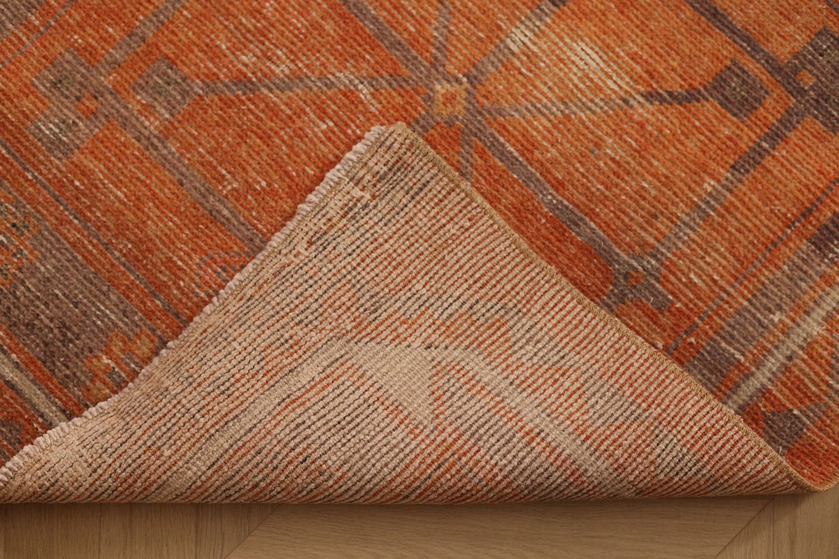 Vintage Malatya Turkish Runner Rug 3x11 ft — Orange & Brown Geometric