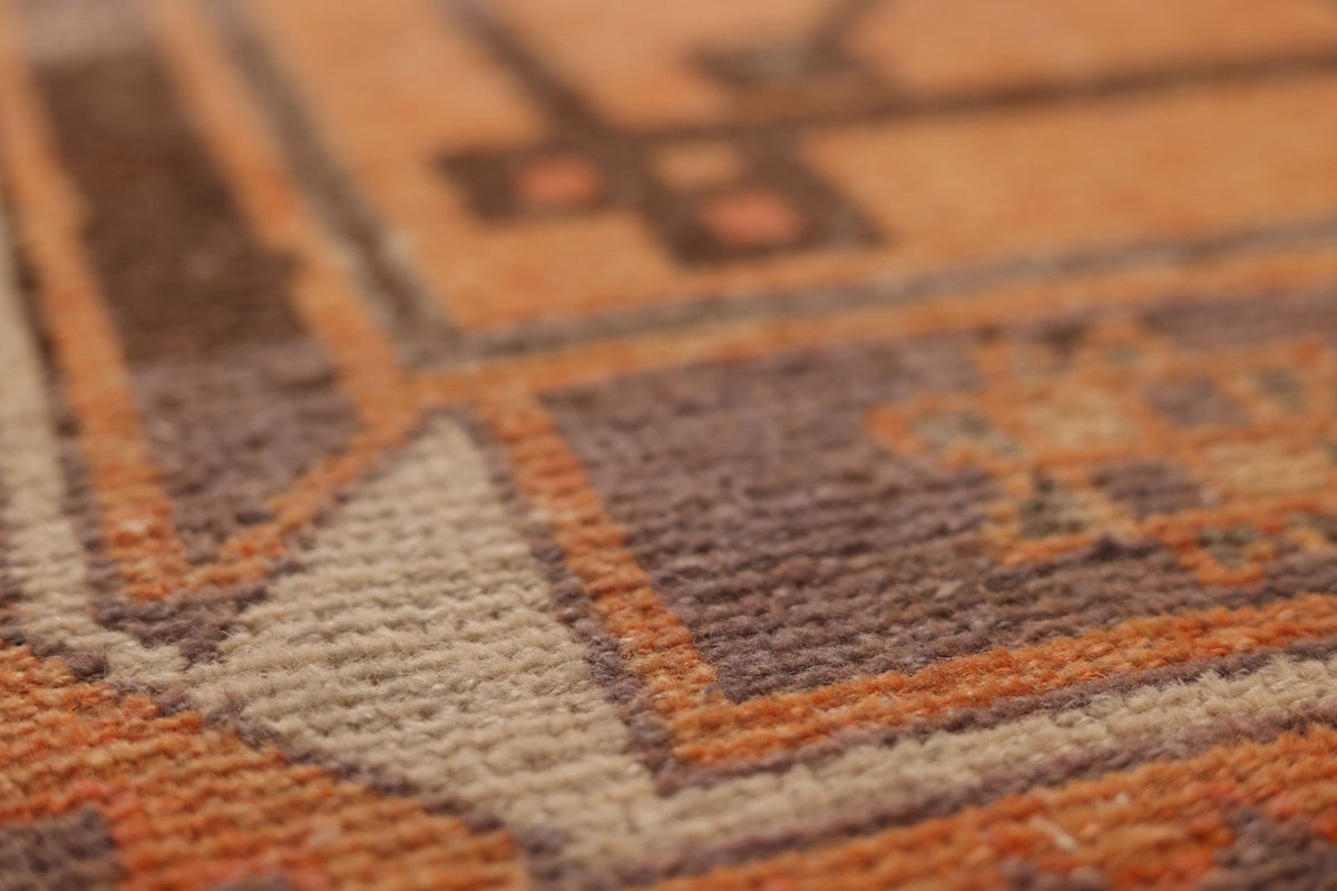 Vintage Malatya Turkish Runner Rug 3x11 ft — Orange & Brown Geometric