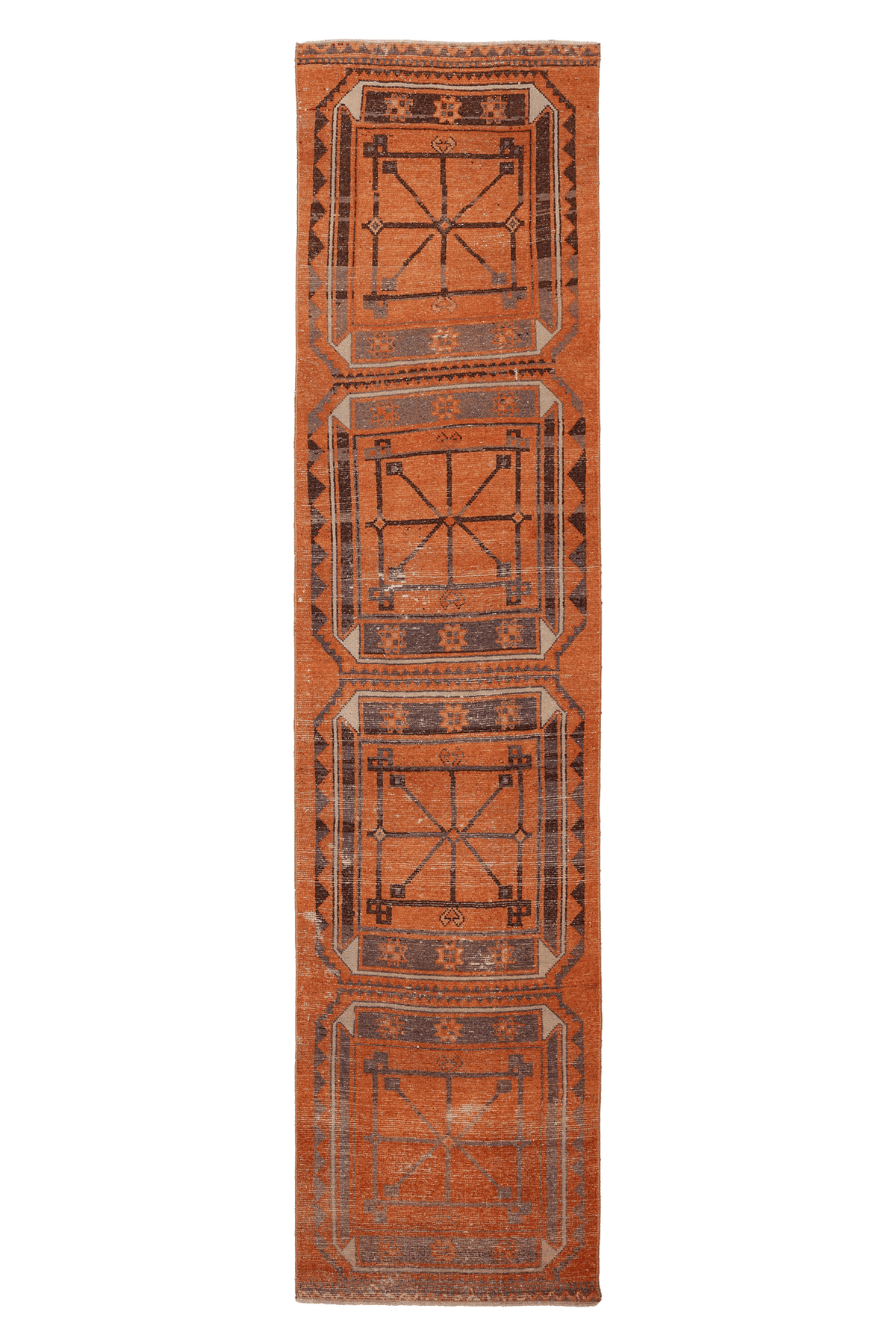 Vintage Malatya Turkish Runner Rug 3x11 ft — Orange & Brown Geometric