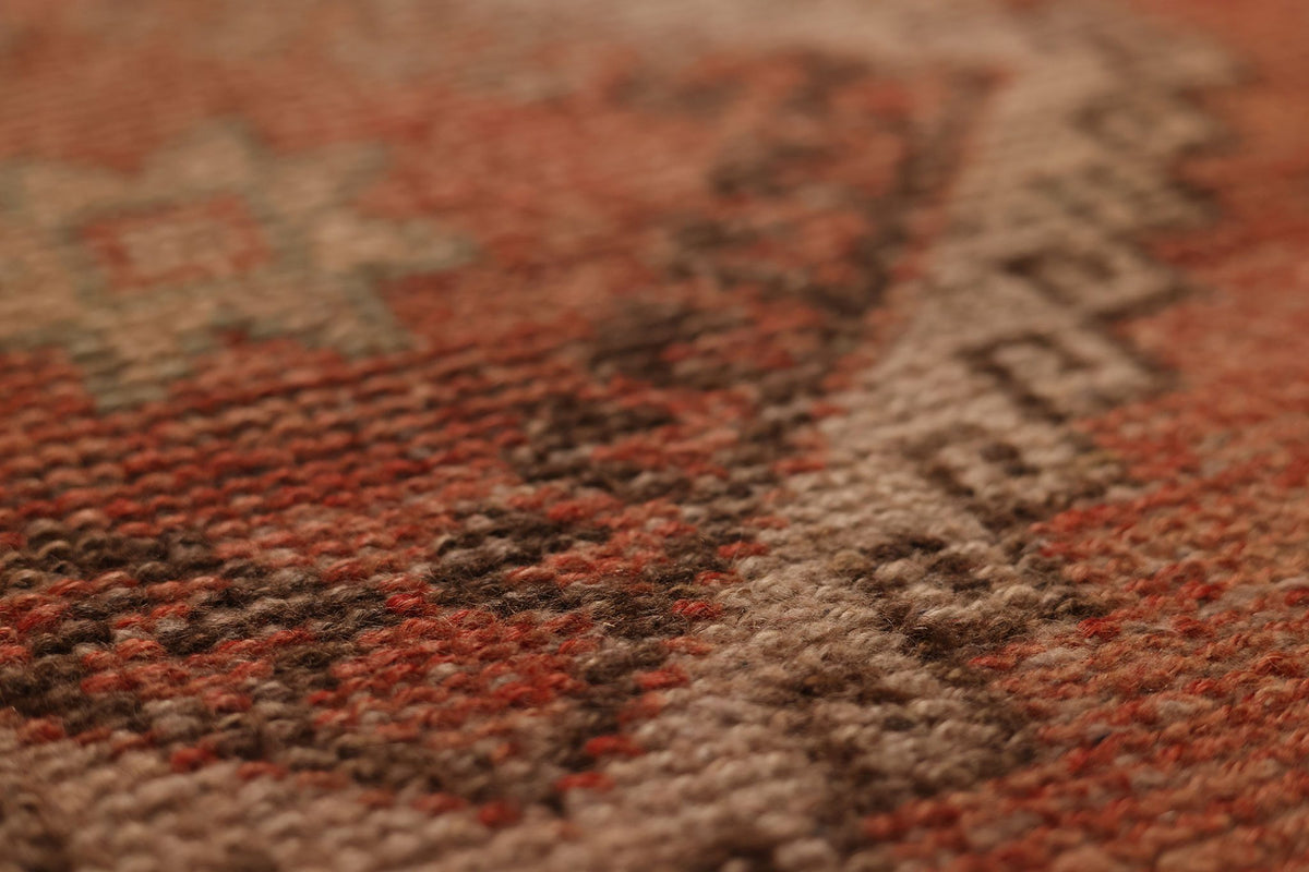 Vintage Gaziantep Turkish Runner Rug 3x11 ft — Orange & Brown Geometric