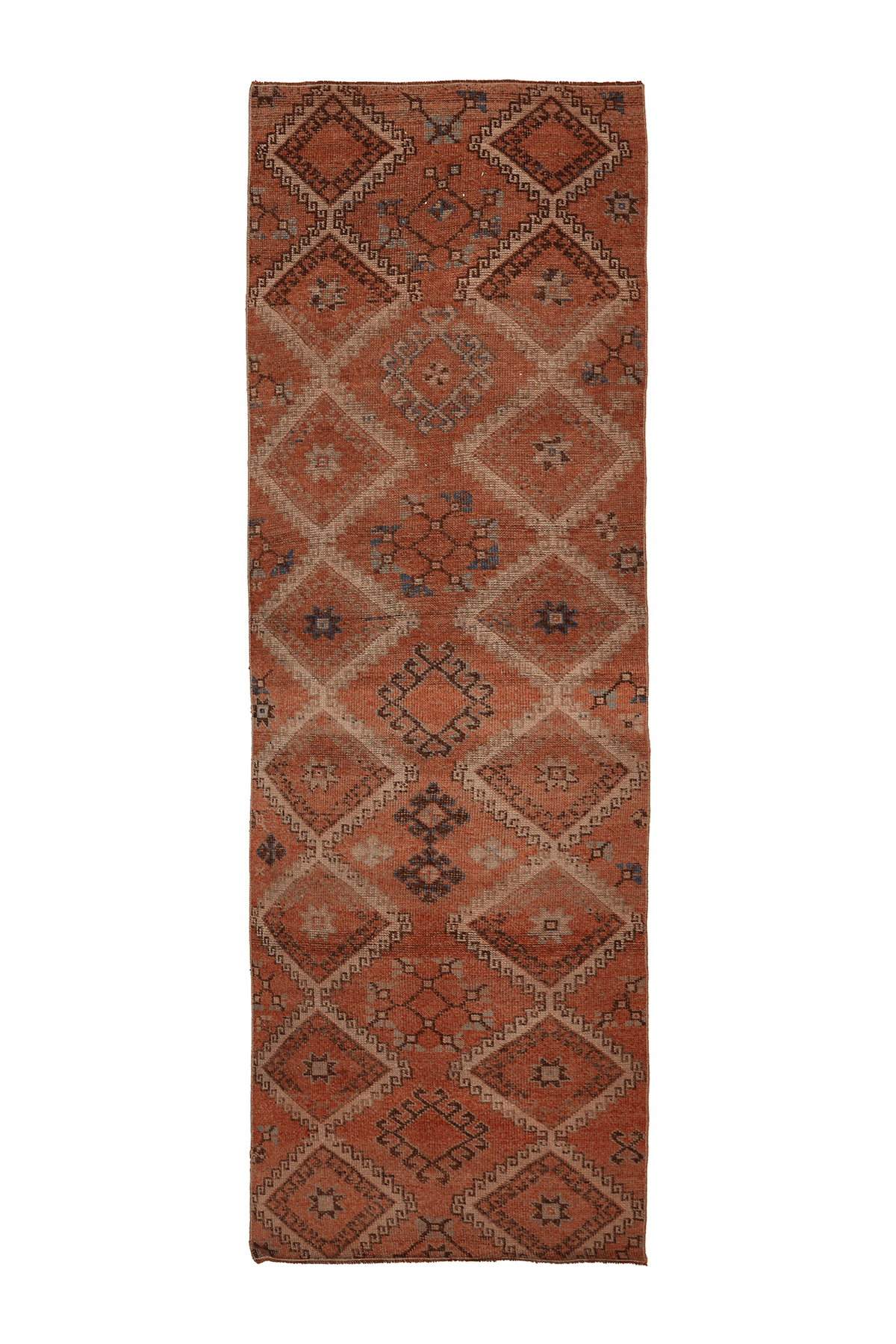 Vintage Gaziantep Turkish Runner Rug 3x11 ft — Orange & Brown Geometric
