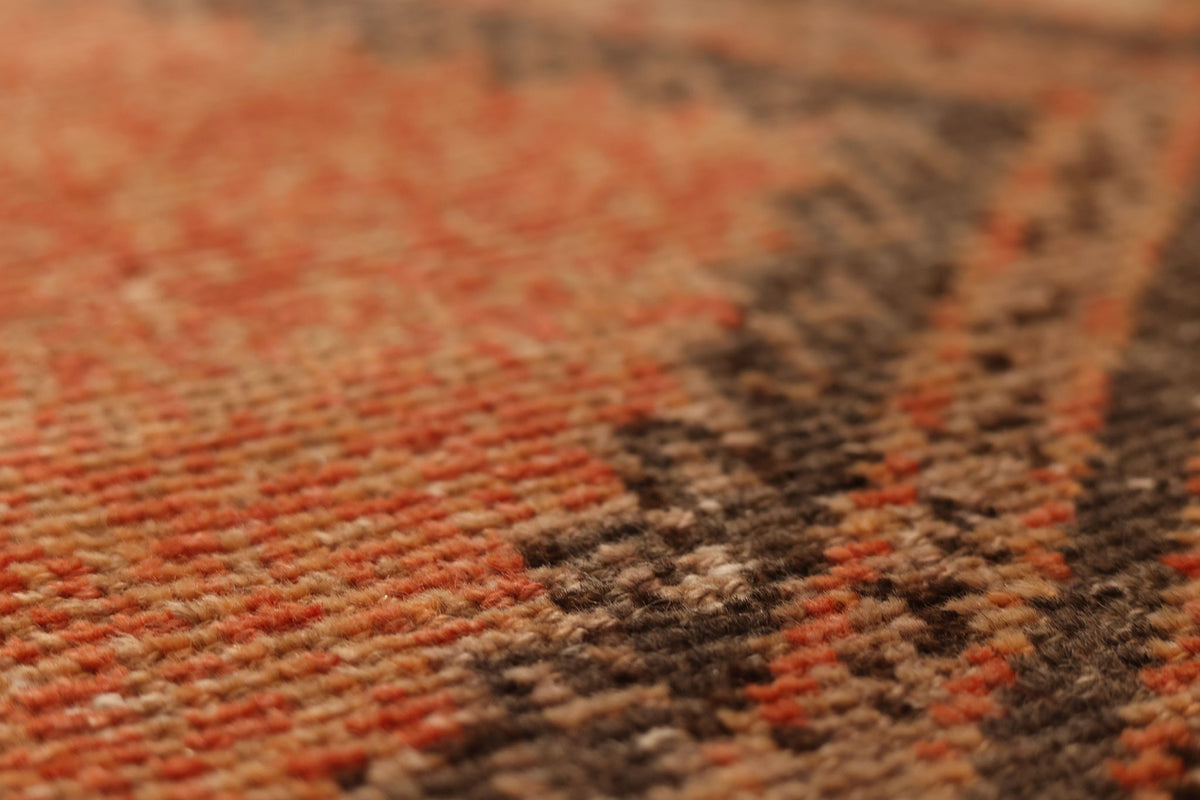 Vintage Malatya Turkish Runner Rug 3x7 ft — Orange & Brown Geometric