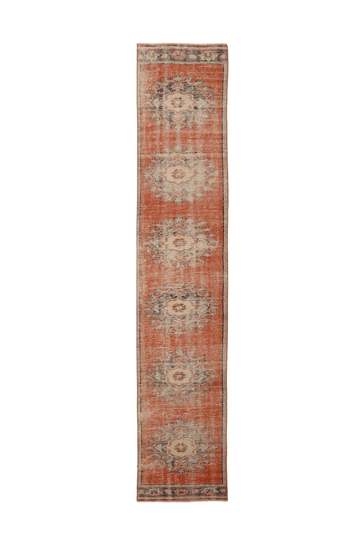 Vintage Manisa Turkish Runner Rug 2x11 ft — Orange & Beige Floral