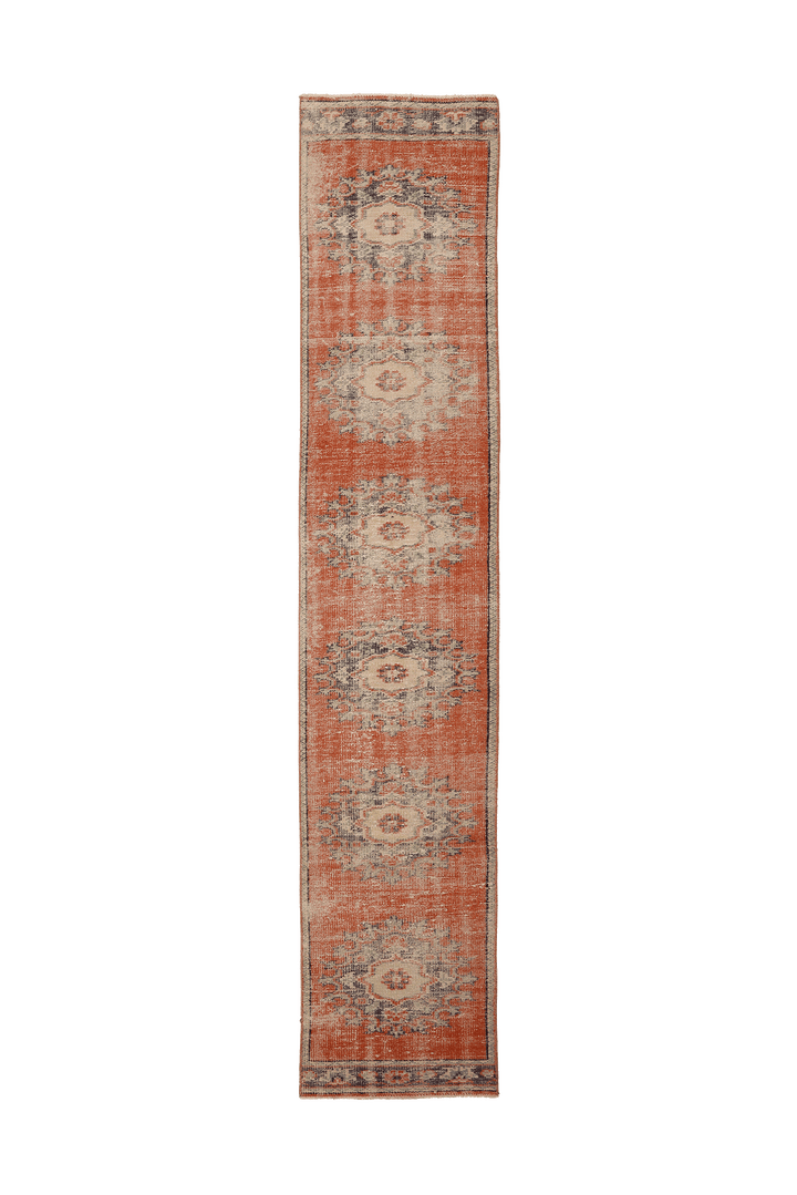 Vintage Manisa Turkish Runner Rug 2x11 ft — Orange & Beige Floral