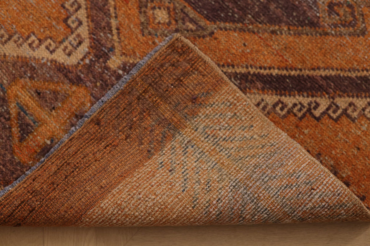 Vintage Malatya Turkish Doormat Rug 3x4 ft — Orange & Brown Geometric