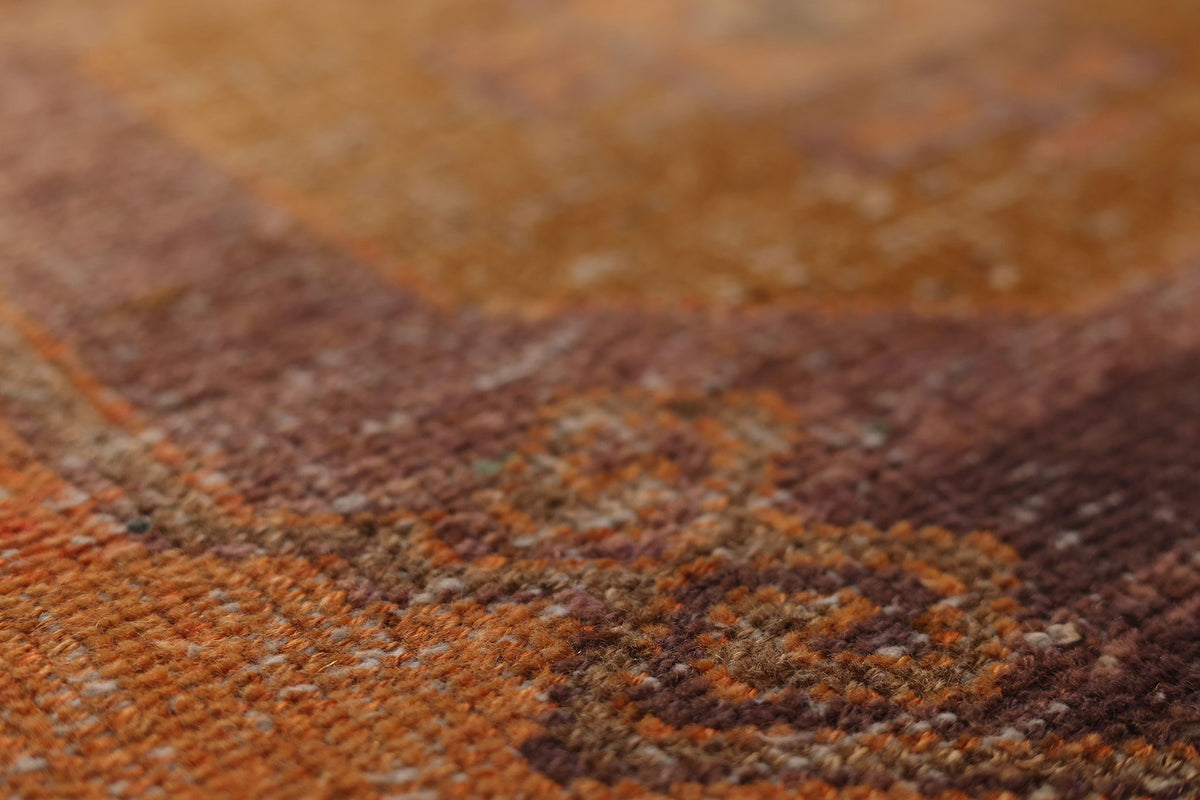 Vintage Malatya Turkish Doormat Rug 3x4 ft — Orange & Brown Geometric