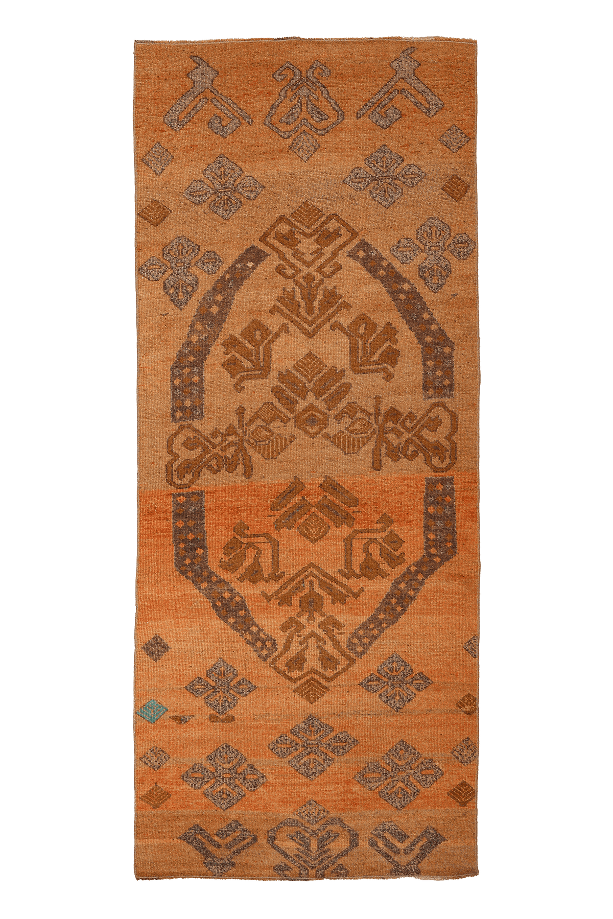 Vintage Konya Turkish Runner Rug 3x8 ft — Orange & Brown Geometric