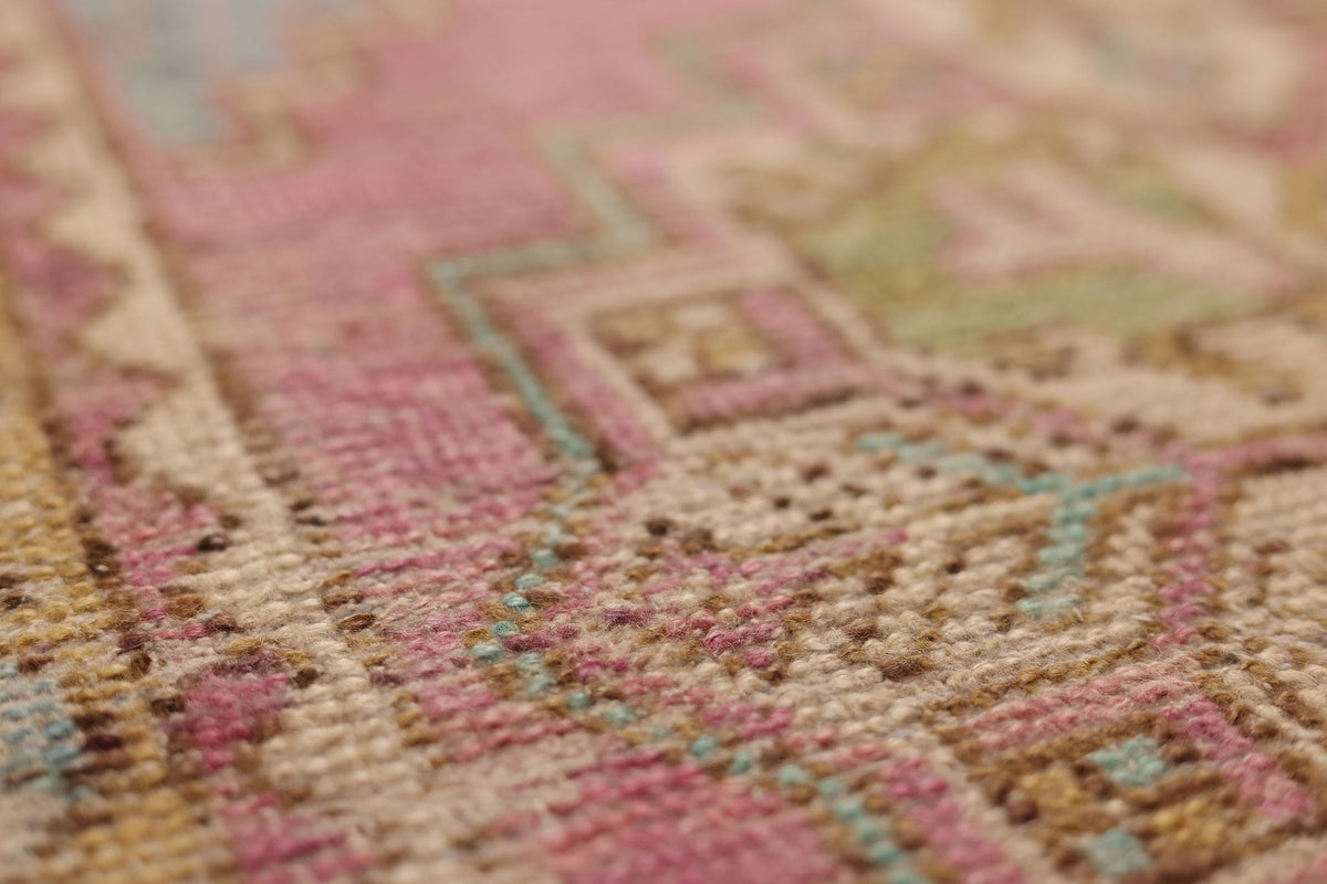 Vintage Nevşehir Turkish Runner Rug 3x8 ft — Pink & Blue Geometric