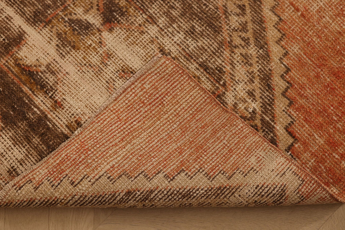 Vintage Malatya Turkish Doormat Rug 3x4 ft — Orange & Brown Geometric