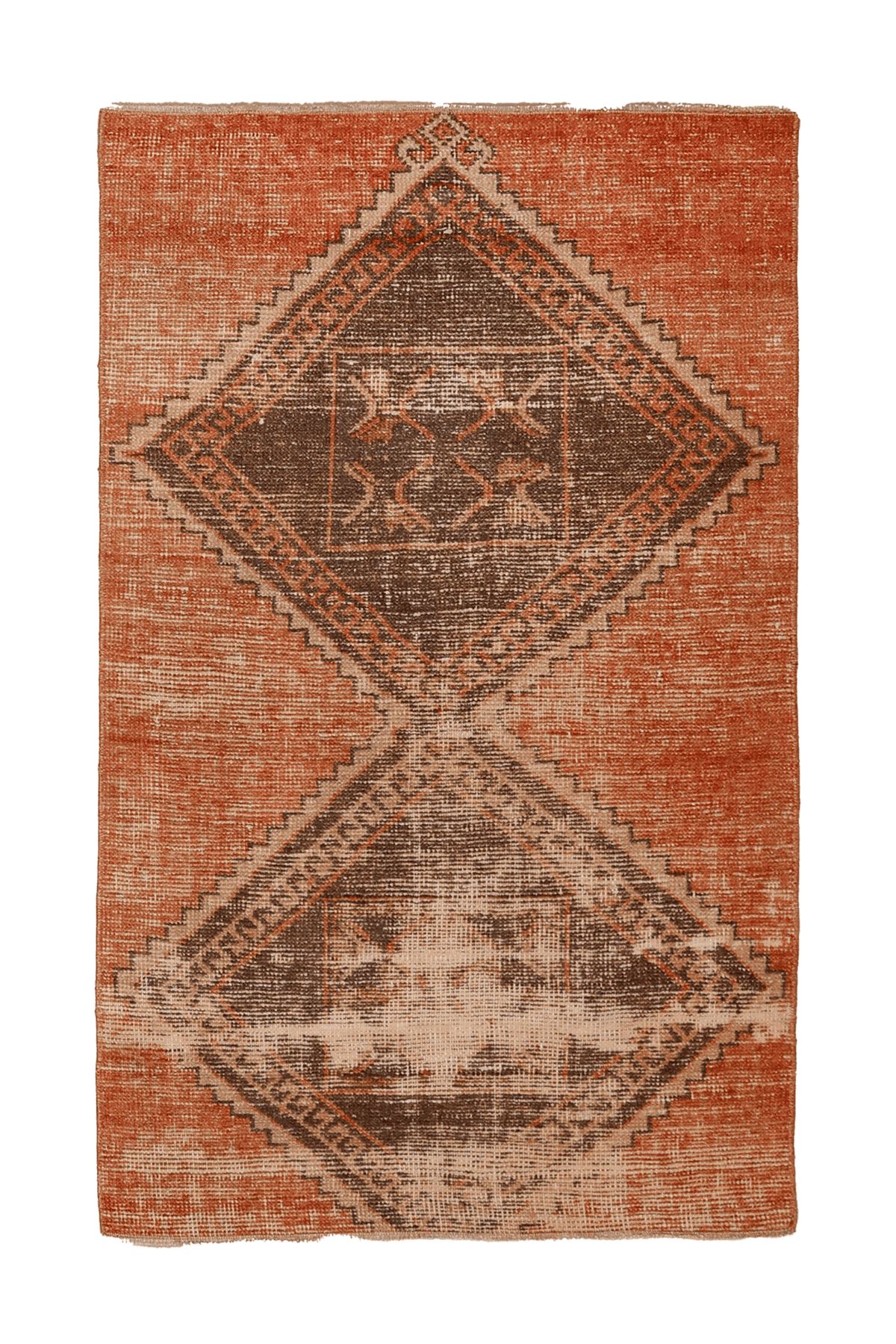 Vintage Malatya Turkish Doormat Rug 3x4 ft — Orange & Brown Geometric