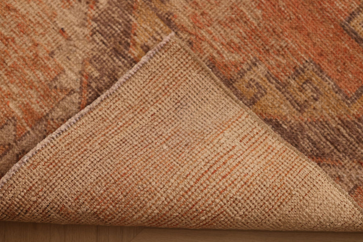 Vintage Malatya Turkish Runner Rug 3x11 ft — Orange & Brown Geometric