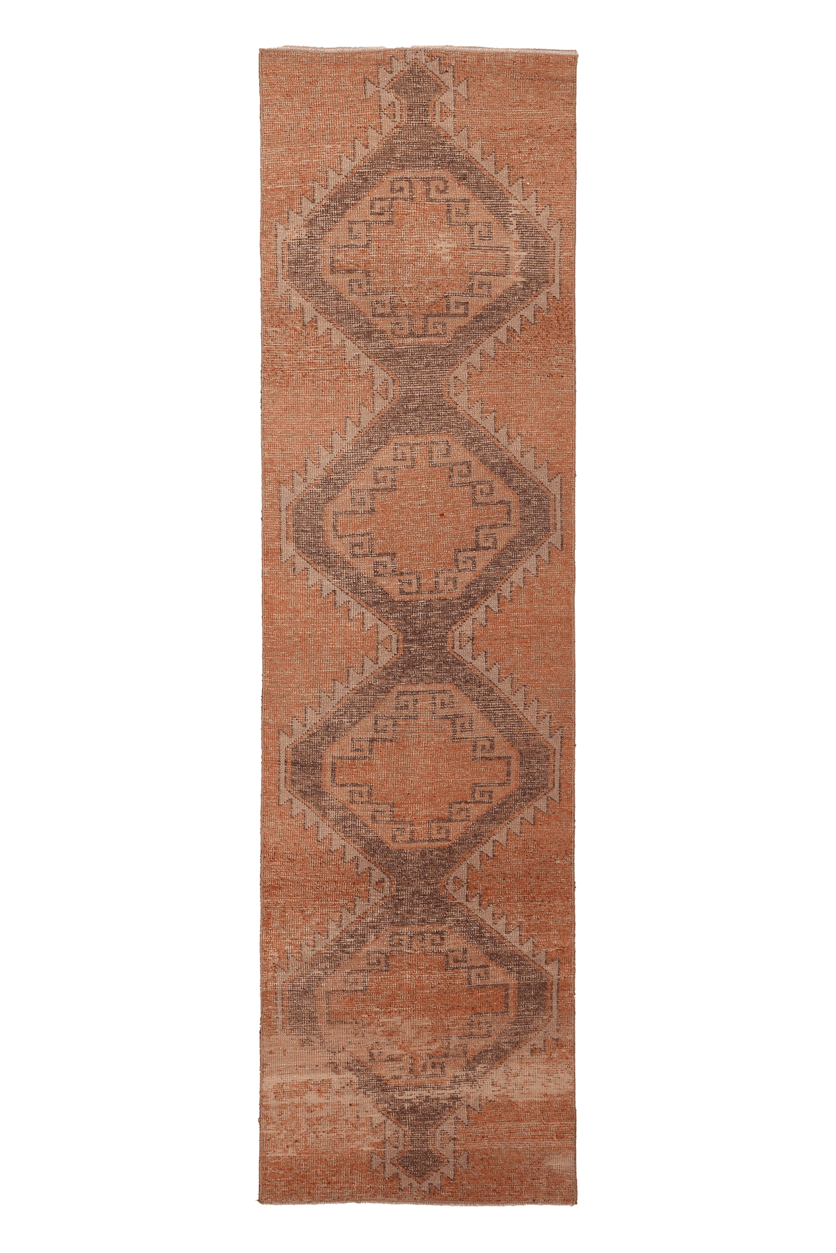 Vintage Malatya Turkish Runner Rug 3x11 ft — Orange & Brown Geometric