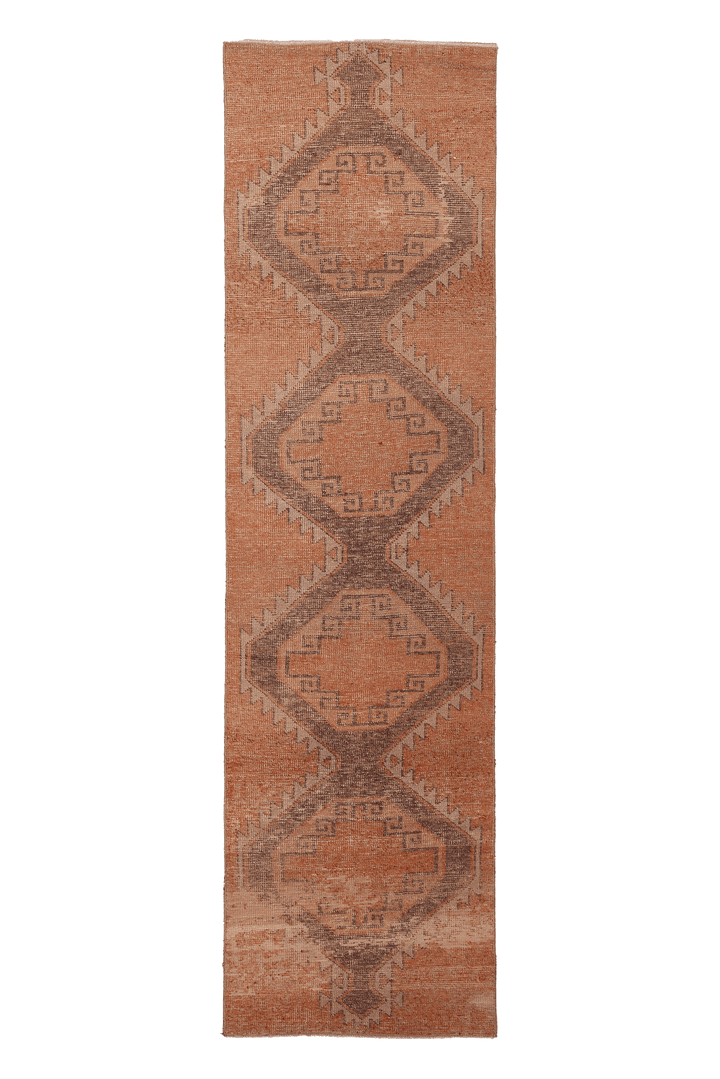 Vintage Malatya Turkish Runner Rug 3x11 ft — Orange & Brown Geometric
