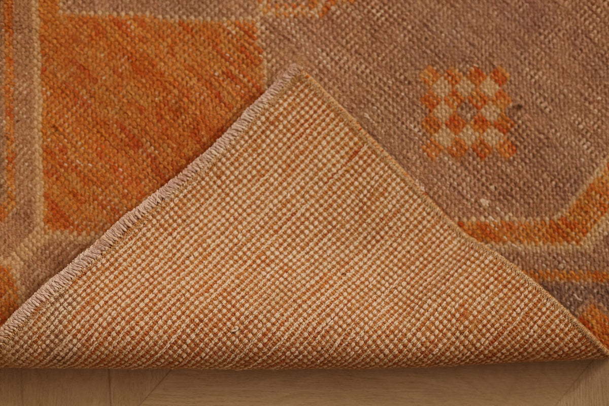 Vintage Malatya Turkish Runner Rug 3x8 ft — Orange & Brown Geometric