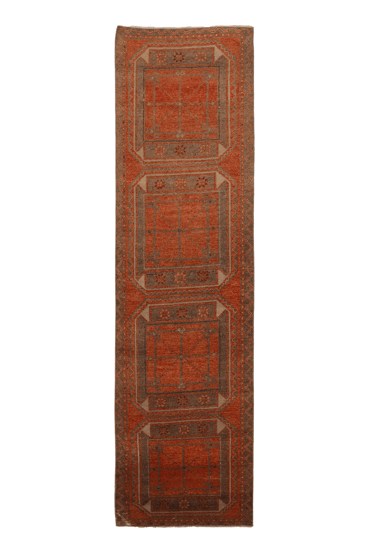 Vintage Malatya Turkish Runner Rug 3x11 ft — Orange & Brown Geometric
