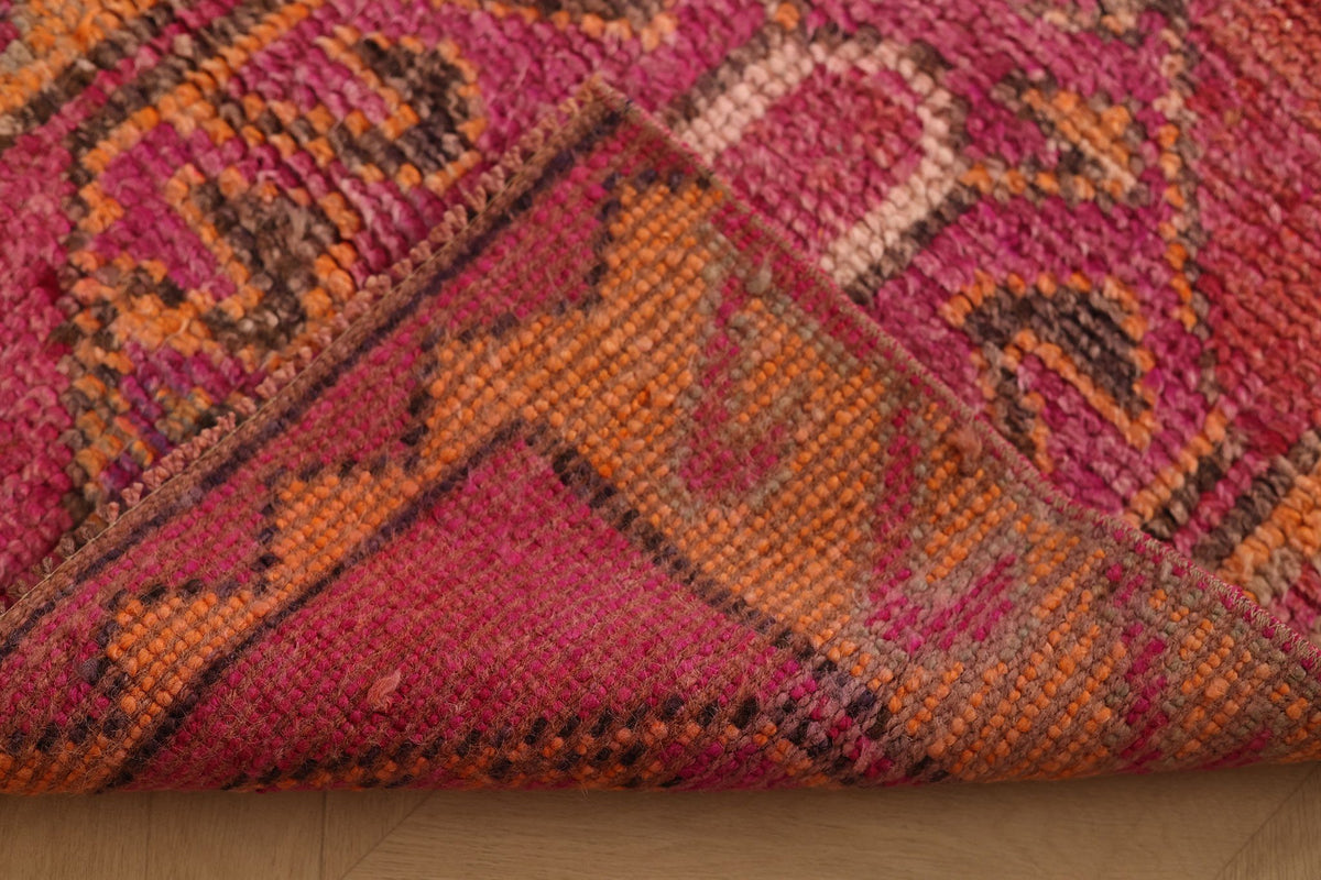 Vintage Southeastern Persian Style Runner Rug 3x10 ft — Pink & Orange Geometric