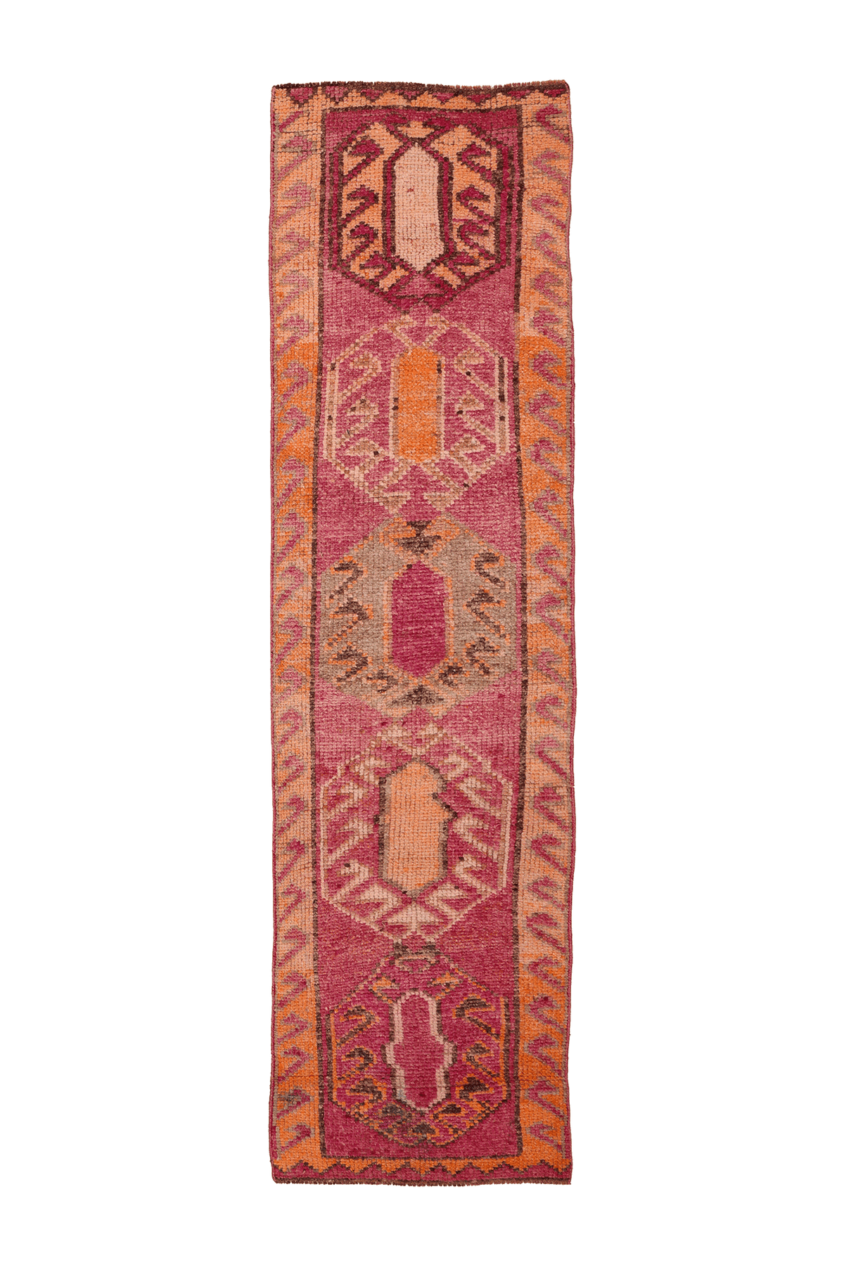 Vintage Southeastern Persian Style Runner Rug 3x10 ft — Pink & Orange Geometric