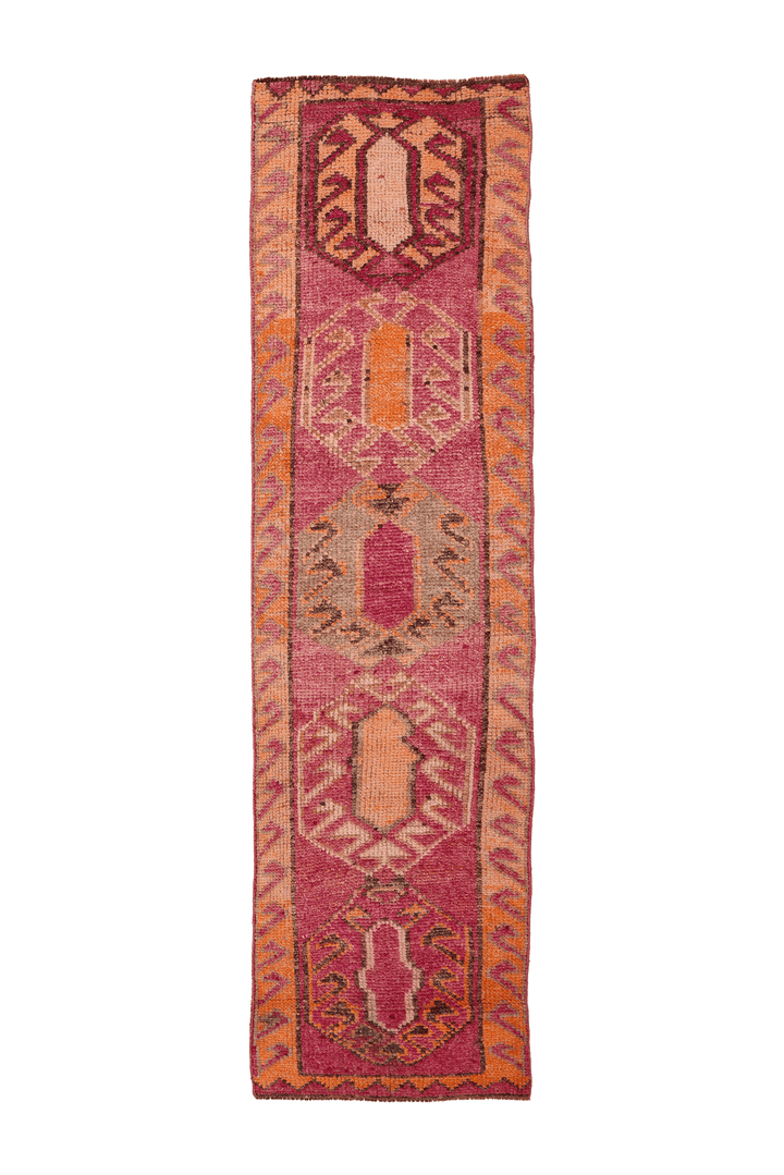 Vintage Southeastern Persian Style Runner Rug 3x10 ft — Pink & Orange Geometric