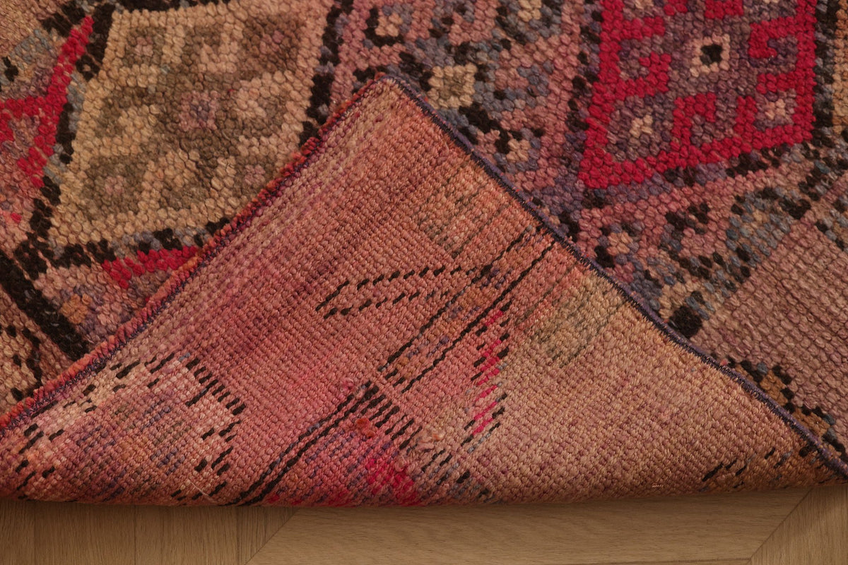 Vintage Southeastern Persian Style Runner Rug 3x11 ft — Red & Brown Geometric