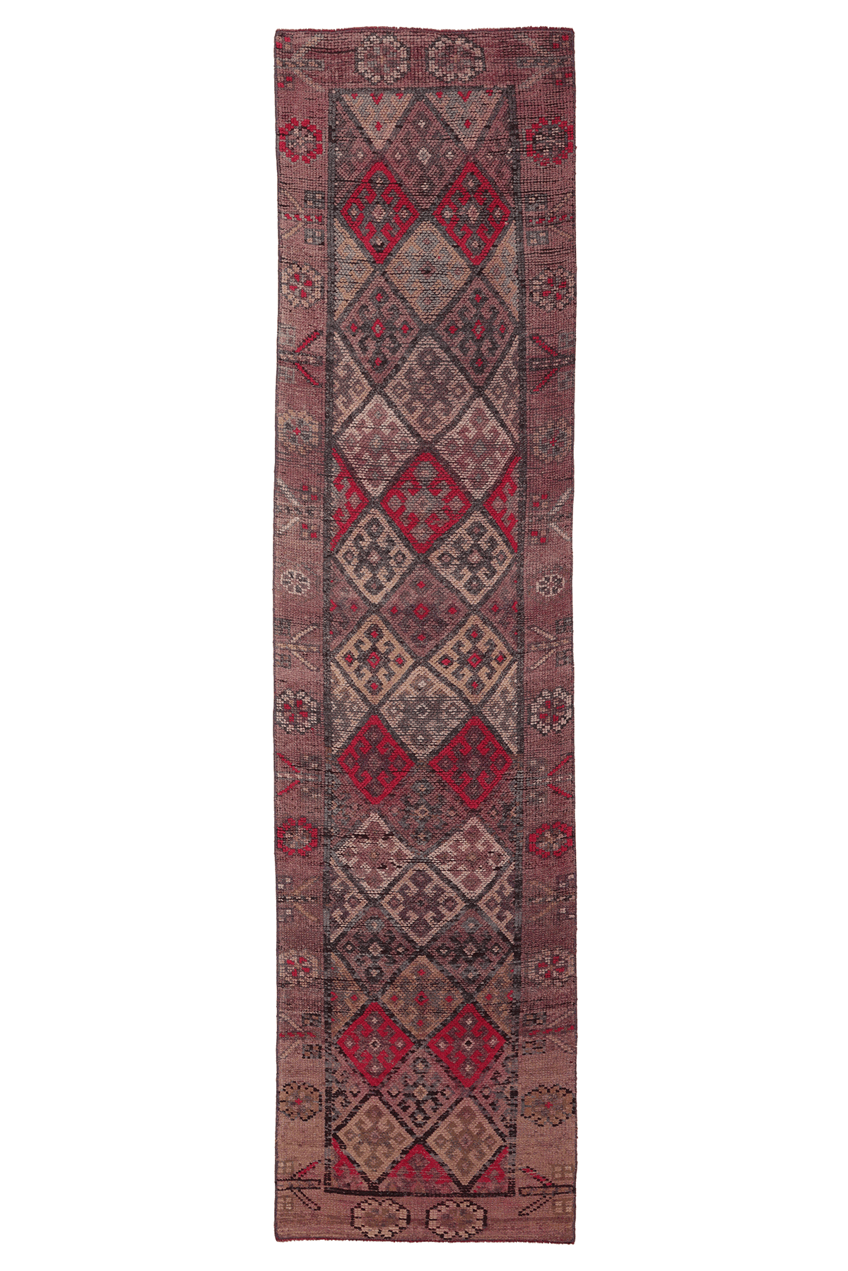 Vintage Southeastern Persian Style Runner Rug 3x11 ft — Red & Brown Geometric