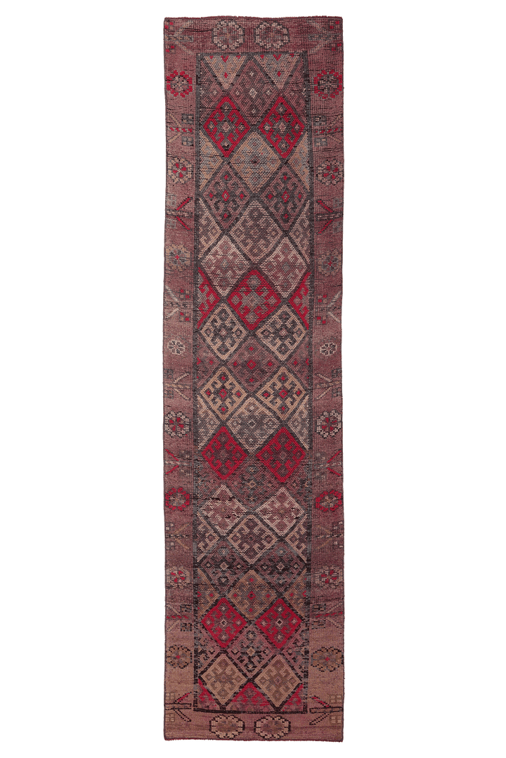 Vintage Southeastern Persian Style Runner Rug 3x11 ft — Red & Brown Geometric